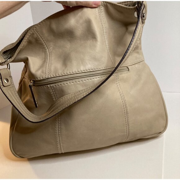 Womens Tignanello‎ Leather Hobo Tote Bag 14 x 14 x 2" 10" Handle Tan - Picture 3 of 13